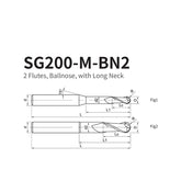 G-SG200-M-BN2 2 Flute Ballnose End Reduce Neck Coated Endmills - Big-tools Industrial Supply Tools for Metal Cutting